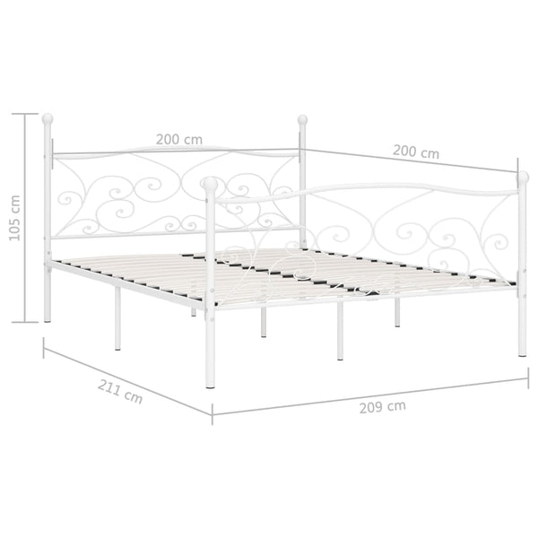 vidaXL Bed Frame with Slats White Metal 200 x 200 cm