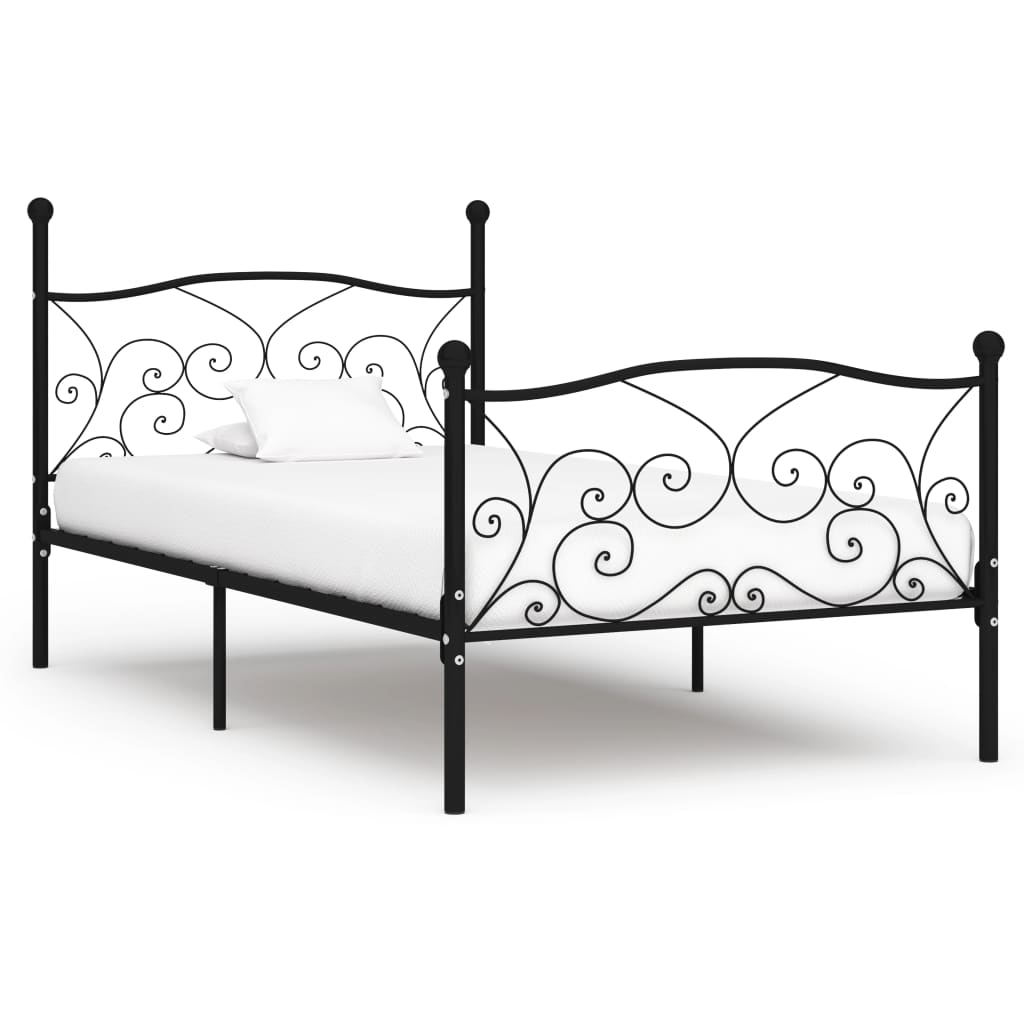 vidaXL Bed Frame with Slats Black Metal 90x200 cm