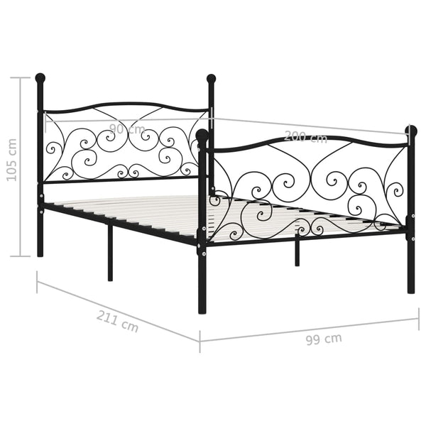 vidaXL Bed Frame with Slats Black Metal 90x200 cm