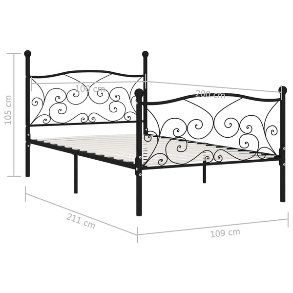 vidaXL Bed Frame with Slats Black Metal 100 x 200 cm