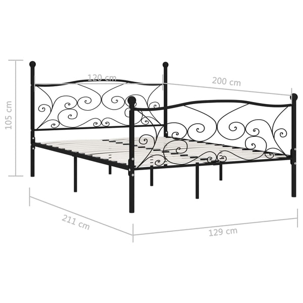 vidaXL Bed Frame with Slatted Base Black Metal 120 x 200 cm