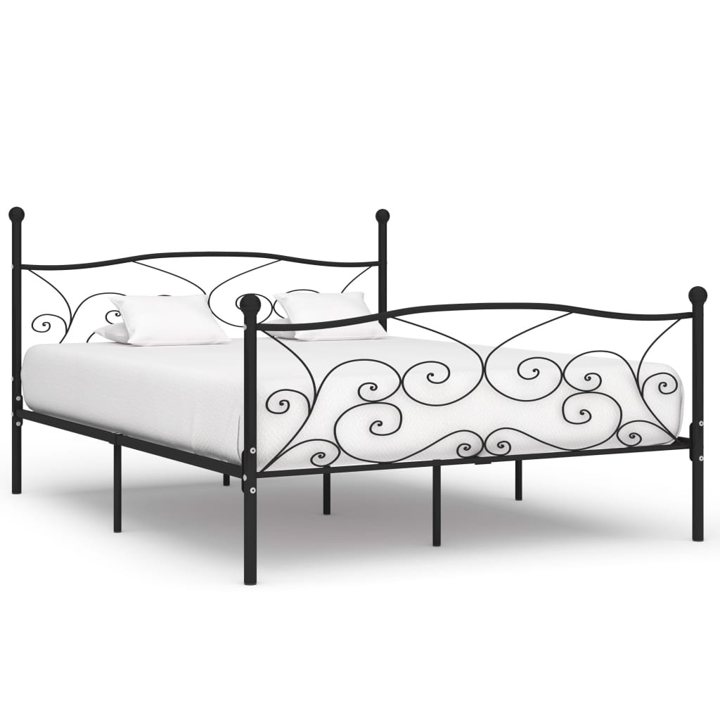 vidaXL Bed Frame with Slats Black Metal 200 x 200 cm