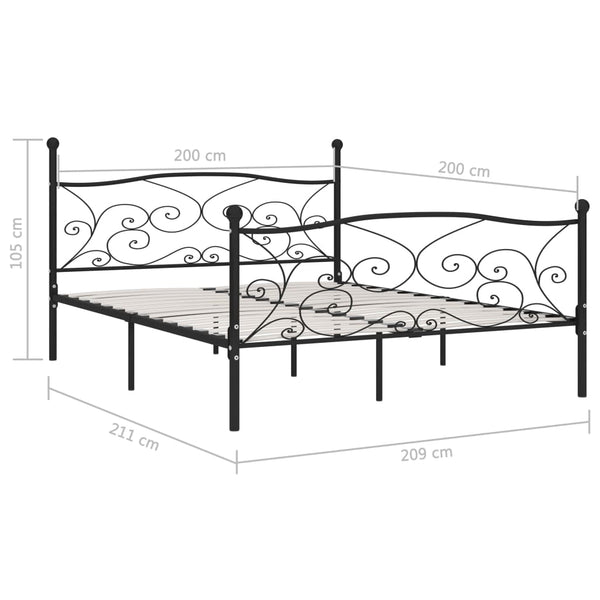 vidaXL Bed Frame with Slats Black Metal 200 x 200 cm