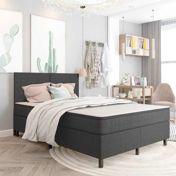 vidaXL Box Spring Bed Frame Grey Fabric 140x200 cm