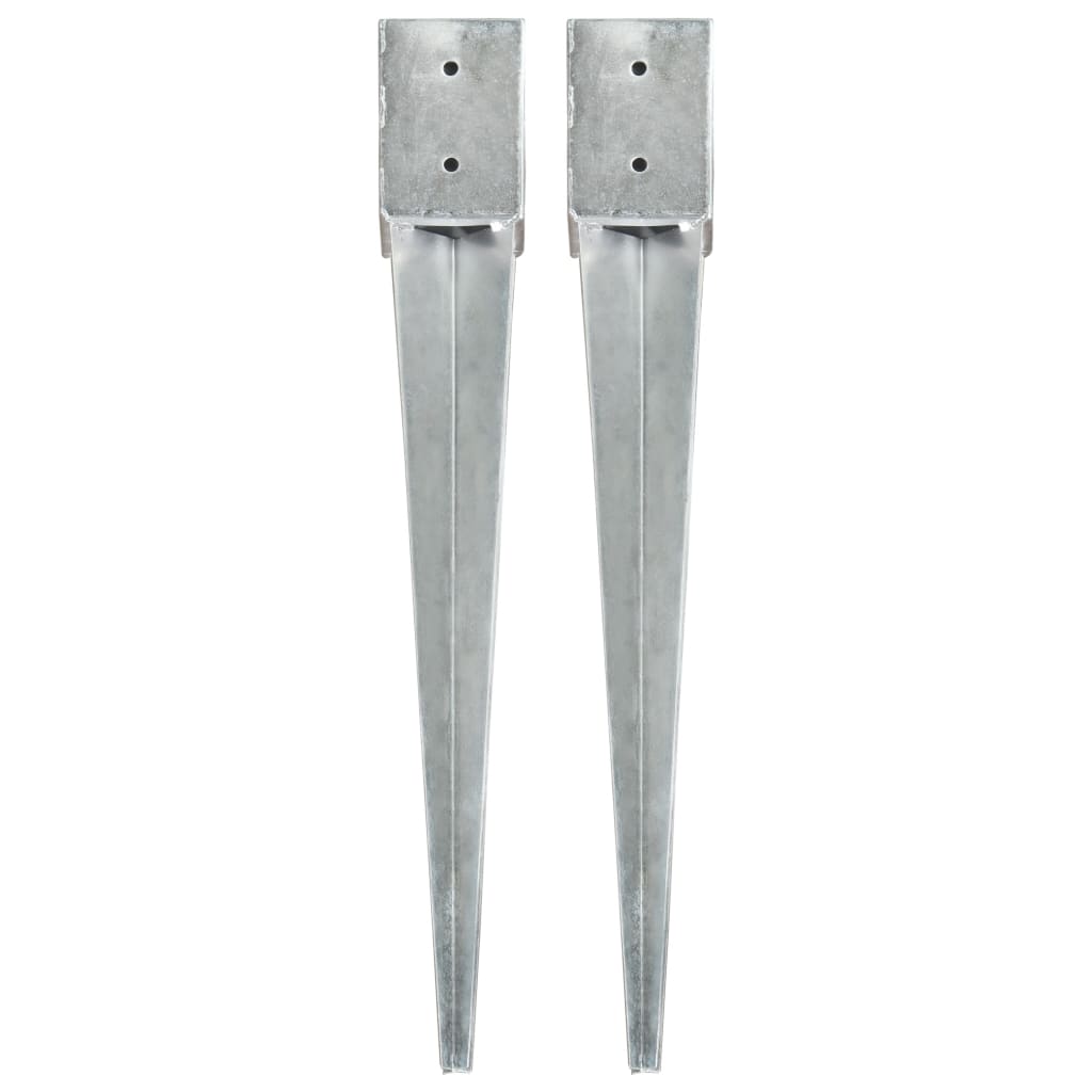 vidaXL Ground Spikes 2 pcs. Silver 10x10x76 cm Galvanized Steel