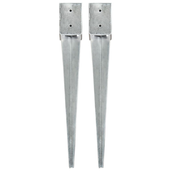 vidaXL Ground Spikes 2 pcs. Silver 10x10x76 cm Galvanized Steel