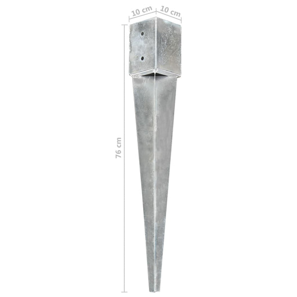 vidaXL Ground Spikes 2 pcs. Silver 10x10x76 cm Galvanized Steel