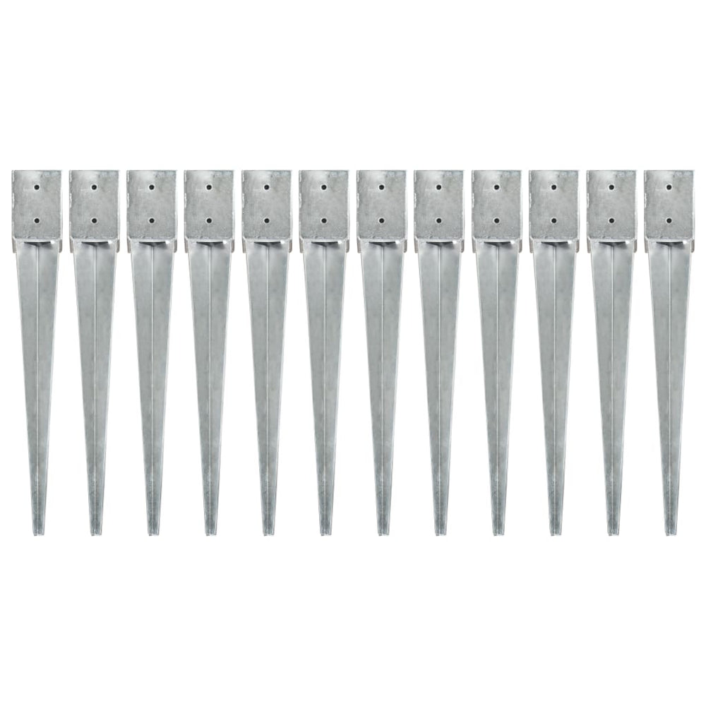 vidaXL Ground Spikes 12 pcs Silver 10x10x76 cm Galvanized Steel
