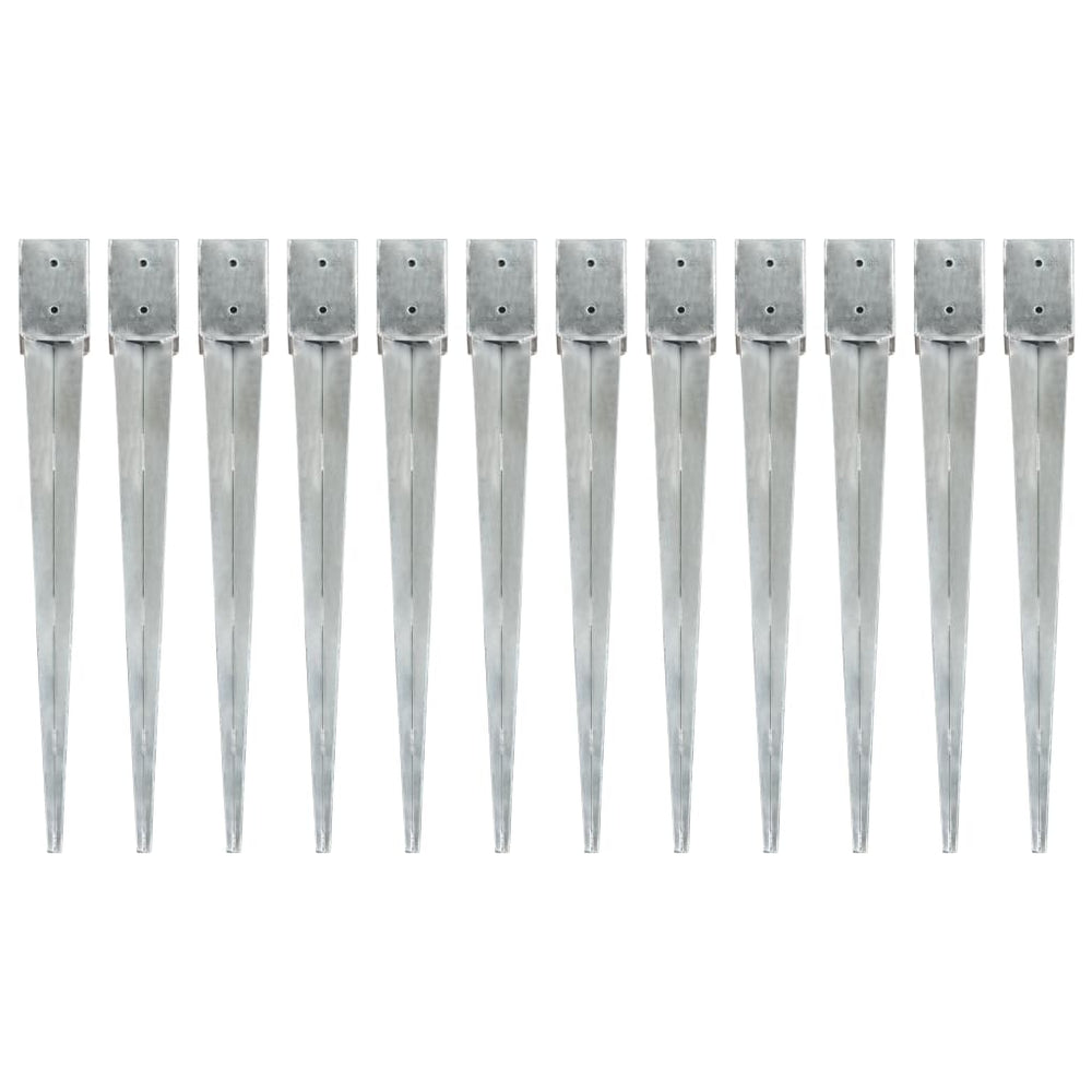 vidaXL Ground Spikes 12 pcs. Silver 10x10x91 cm Galvanized Steel
