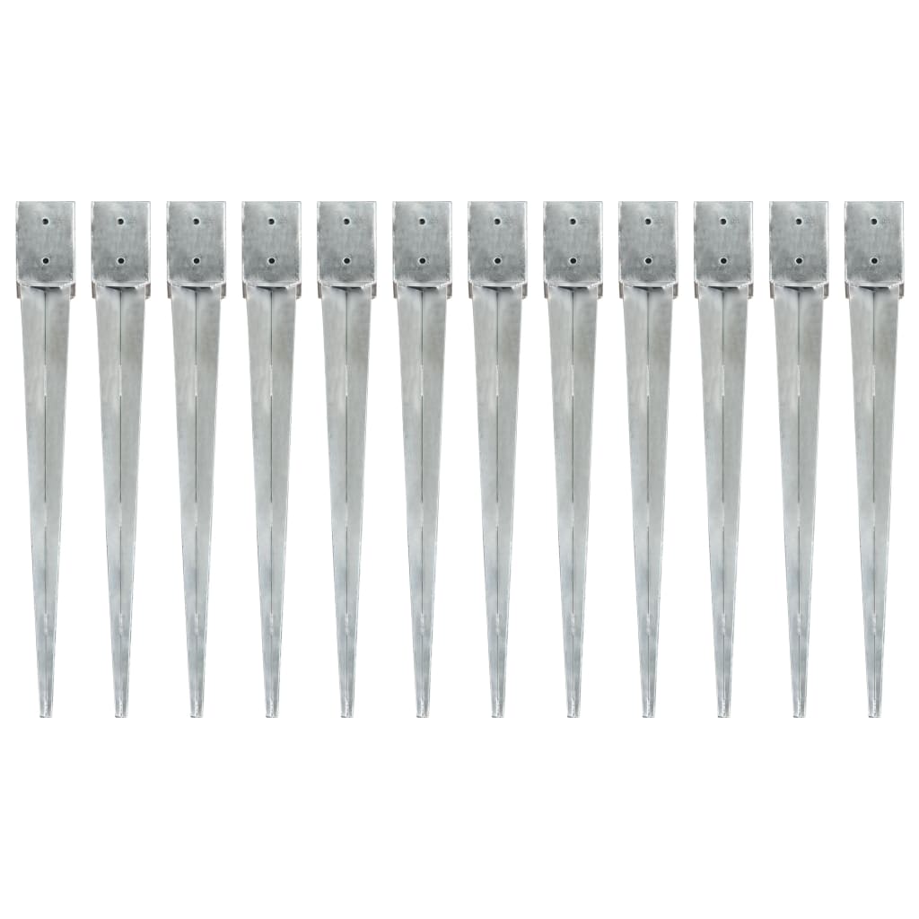 vidaXL Ground Spikes 12 pcs. Silver 10x10x91 cm Galvanized Steel