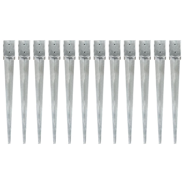 vidaXL Ground Spikes 12 pcs. Silver 10x10x91 cm Galvanized Steel