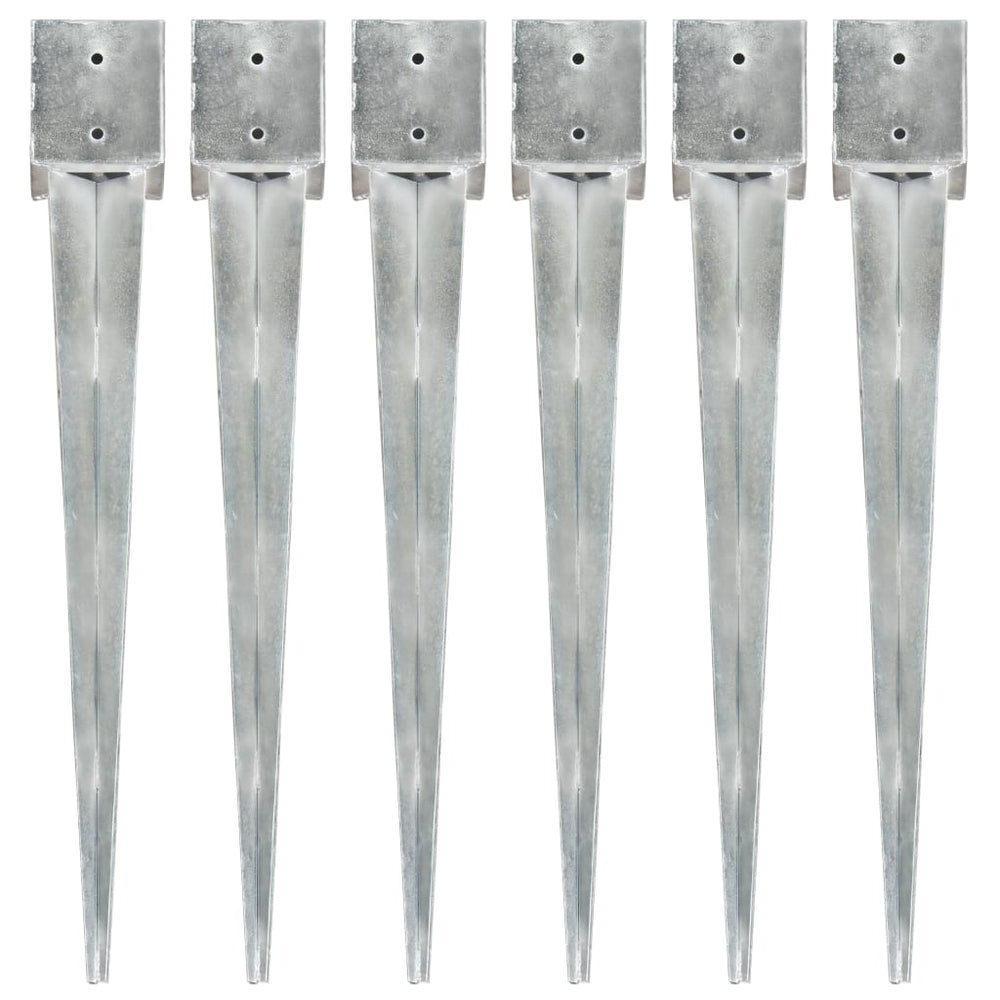 vidaXL Ground Spikes 6 pcs Silver 12x12x89 cm Galvanized Steel