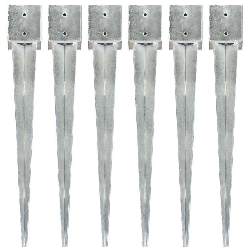 vidaXL Ground Spikes 6 pcs Silver 12x12x89 cm Galvanized Steel
