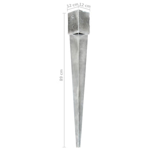vidaXL Ground Spikes 6 pcs Silver 12x12x89 cm Galvanized Steel