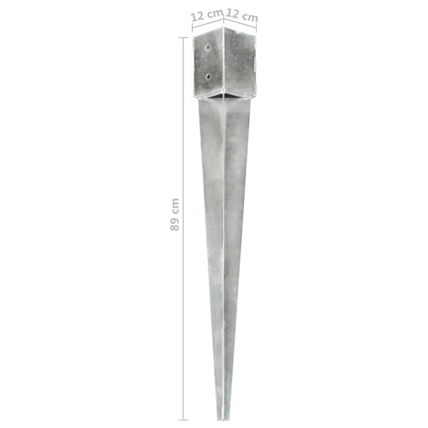 vidaXL Ground Spikes 6 pcs Silver 12x12x89 cm Galvanized Steel