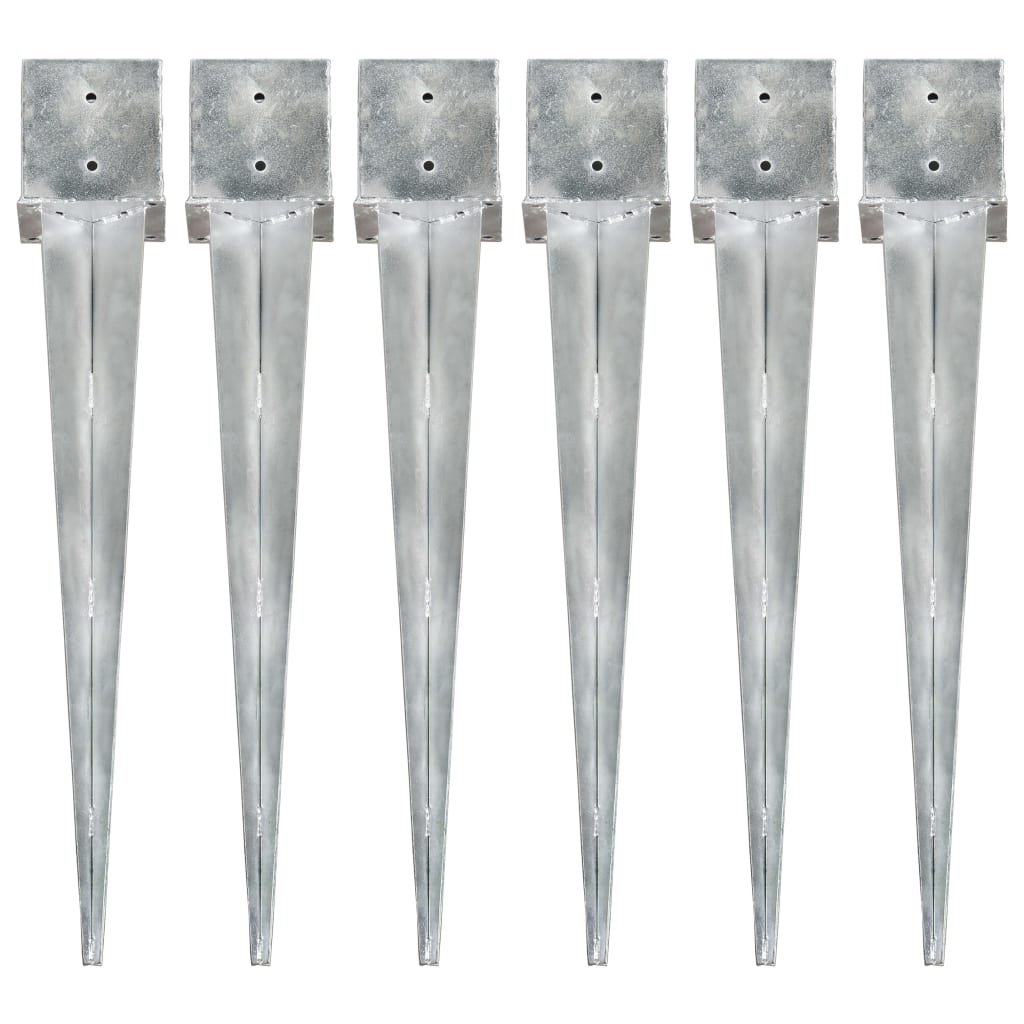 vidaXL Ground Spikes 6 pcs. Silver 14x14x91 cm Galvanized Steel