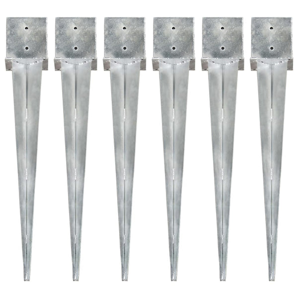 vidaXL Ground Spikes 6 pcs. Silver 14x14x91 cm Galvanized Steel