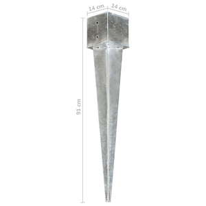 vidaXL Ground Spikes 6 pcs. Silver 14x14x91 cm Galvanized Steel