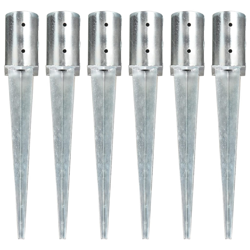 vidaXL Ground Spikes 6 pcs Silver 8x61 cm Galvanized Steel