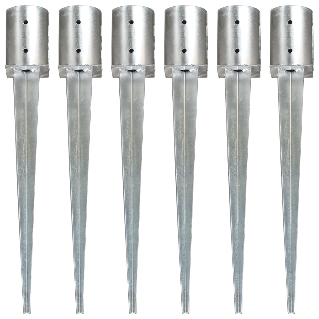 vidaXL Ground Spikes 6 pcs. Silver 10x76 cm Galvanized Steel