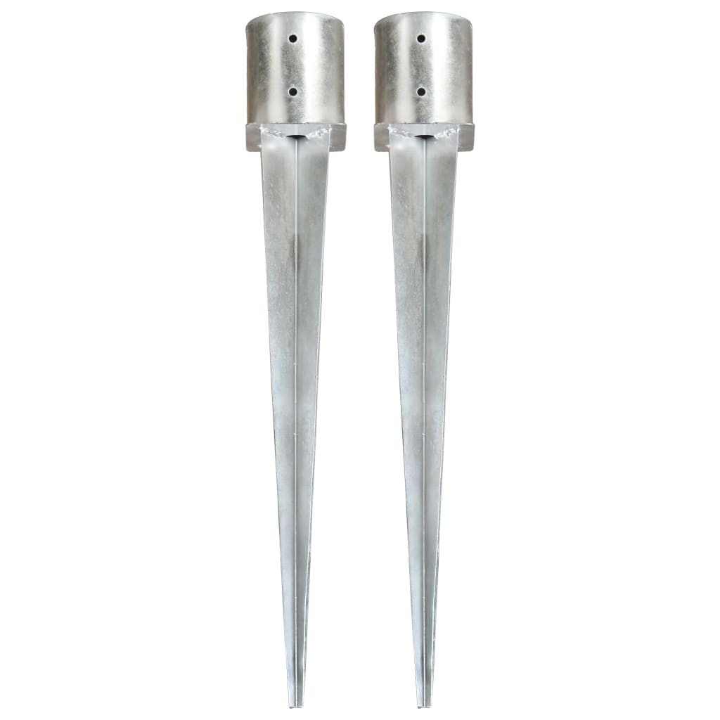 vidaXL Ground Spikes 2 pcs Silver 12x91 cm Galvanized Steel