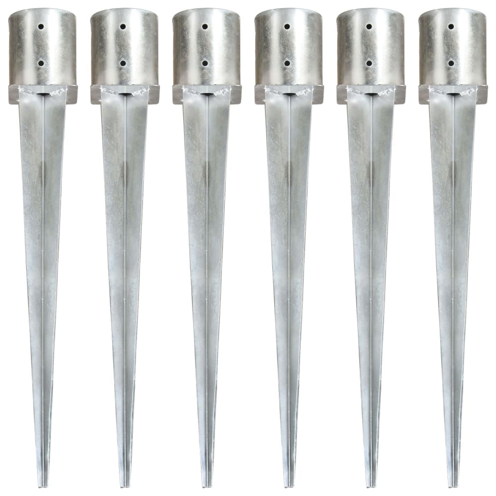 vidaXL Ground Spikes 6 pcs Silver 12×91 cm Galvanized Steel