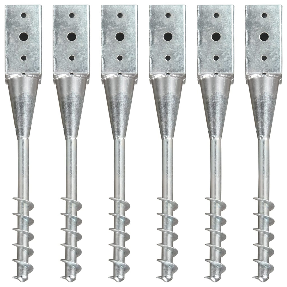 vidaXL Ground Spikes 6 pcs. Silver 7x7x56 cm Galvanized Steel