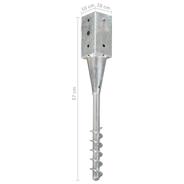 vidaXL Ground Spikes 6 pcs Silver 10x10x57 cm Galvanized Steel