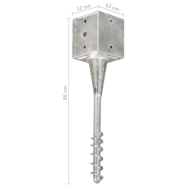 vidaXL Ground Spikes 2 pcs. Silver 12×12×56 cm Galvanized Steel