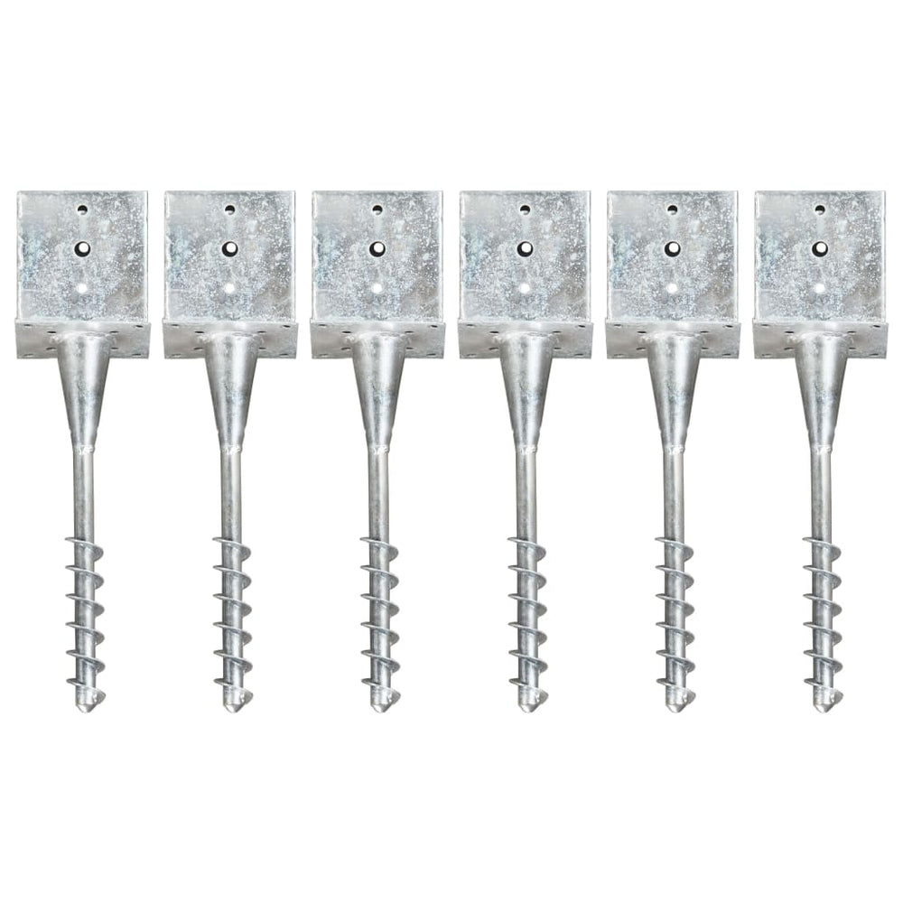 vidaXL Ground Spikes 6 pcs Silver 14x14x58 cm Galvanized Steel