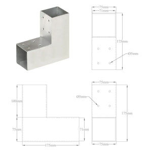 vidaXL Post Connector L-Shape Galvanised Metal 71 x 71 mm