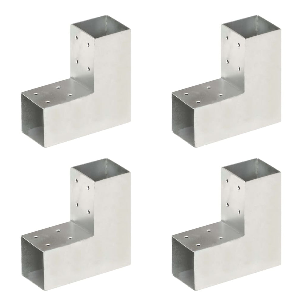 vidaXL Post Connectors 4 pcs L-Shaped Galvanized Metal 71 x 71 mm