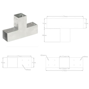vidaXL Post Connector T-Shape Galvanised Metal 71 x 71 mm