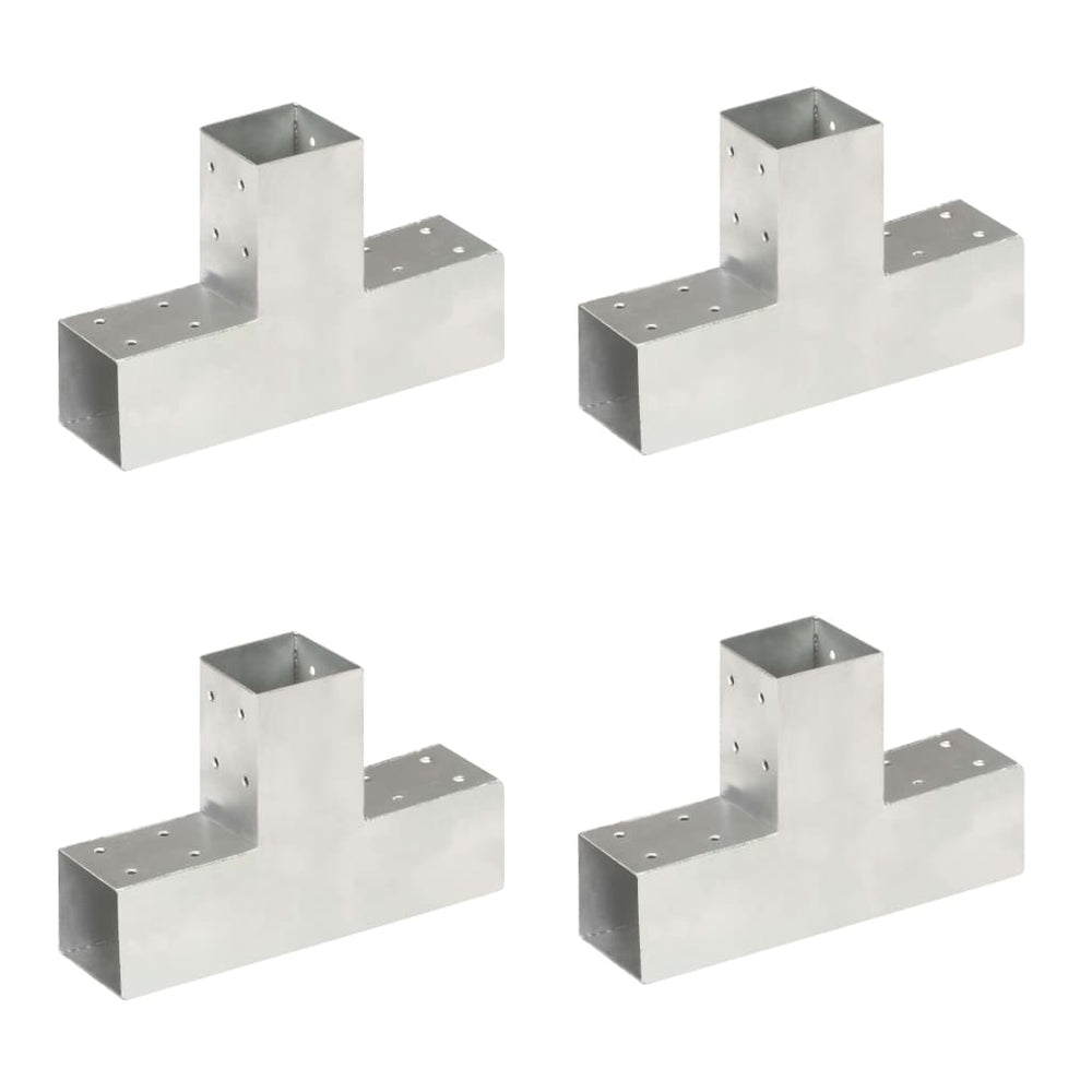 vidaXL Post Connectors 4 pcs T-Shape Galvanized Metal 71 x 71 mm