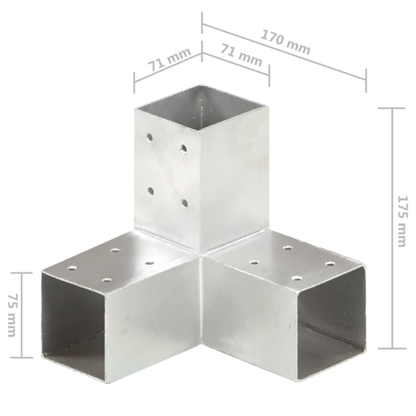 vidaXL Post Connector Y-Shape Galvanized Metal 71 x 71 mm
