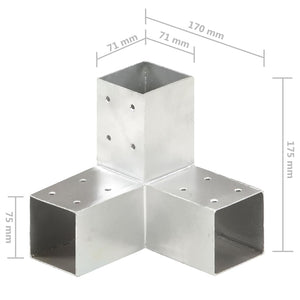 vidaXL Post Connectors 4 pcs. Y-Shaped Galvanized Metal 71 x 71 mm