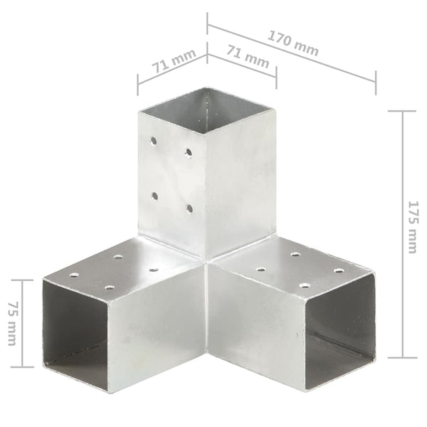vidaXL Post Connectors 4 pcs. Y-Shaped Galvanized Metal 71 x 71 mm