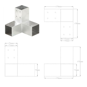 vidaXL Post Connectors 4 pcs. Y-Shaped Galvanized Metal 71 x 71 mm