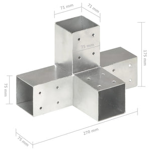 vidaXL Post Connector X-Shape Galvanized Metal 71 x 71 mm