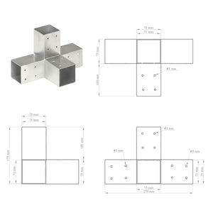 vidaXL Post Connector X-Shape Galvanized Metal 71 x 71 mm