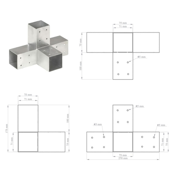 vidaXL Post Connector X-Shape Galvanized Metal 71 x 71 mm