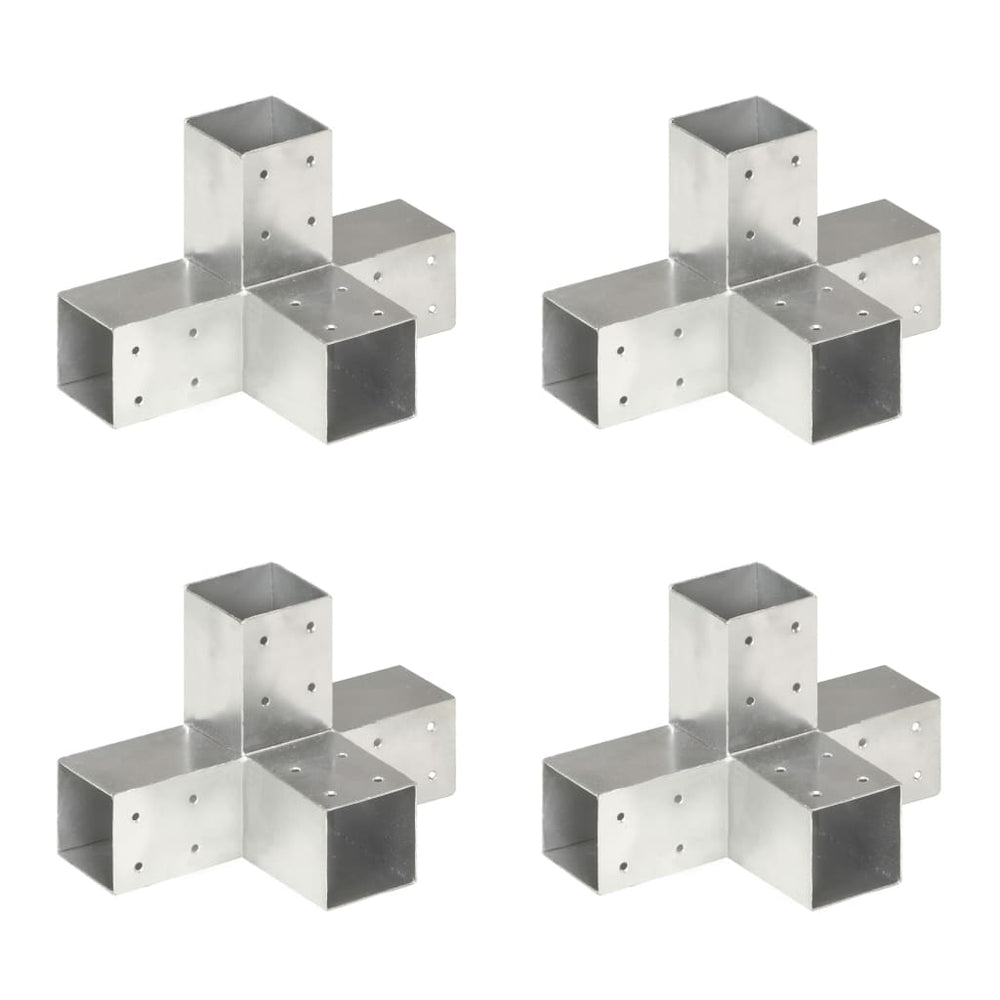 vidaXL Post Connectors 4 pcs. X-Shape Galvanized Metal 71 x 71 mm