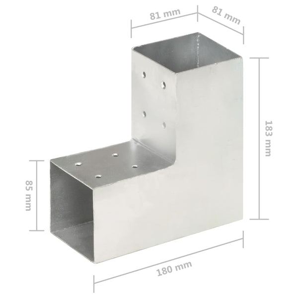 vidaXL Post Connector L-Shape Galvanized Metal 81 x 81 mm