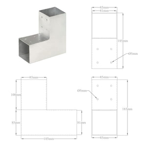vidaXL Post Connector L-Shape Galvanized Metal 81 x 81 mm