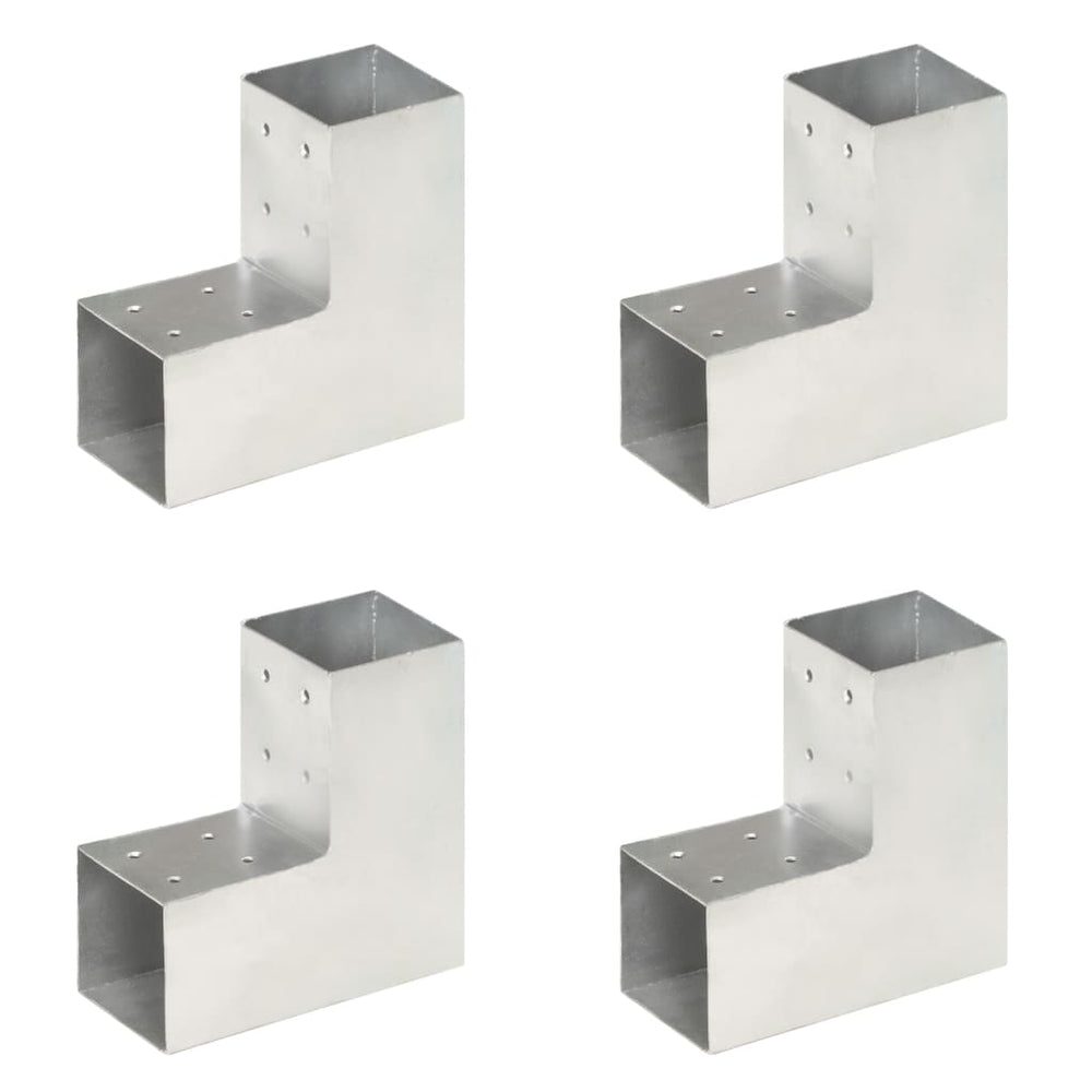 vidaXL Post Connectors 4 pcs L-Shaped Galvanized Metal 81 x 81 mm
