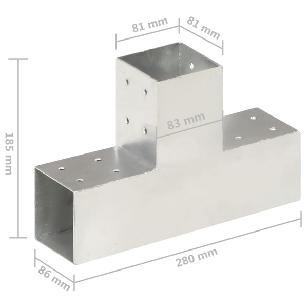 vidaXL T-Shaped Post Connector Galvanized Metal 81 x 81 mm