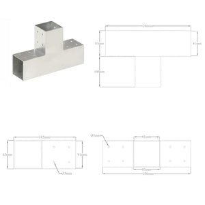 vidaXL Post Connector 4 pcs. T-Shape Galvanized Metal 81 x 81 mm