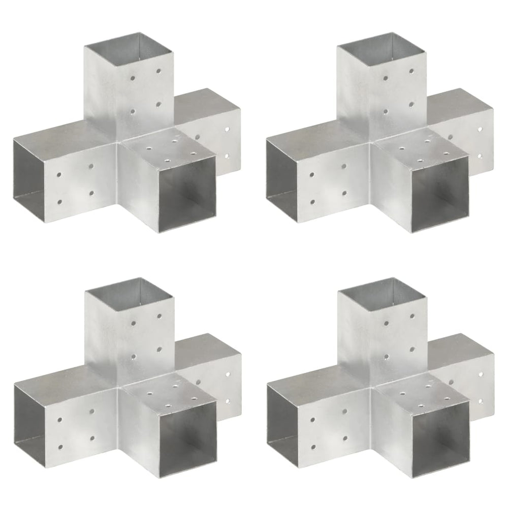 vidaXL Post Connectors 4 pcs. X-shaped Galvanized Metal 81 x 81 mm