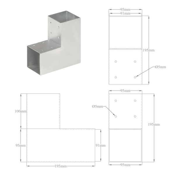 vidaXL Post Connector L-Shape Galvanised Metal 91 x 91 mm