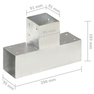 vidaXL Post Connector T-Shaped Galvanised Metal 91 x 91 mm